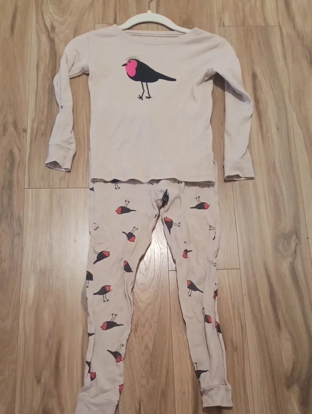 10/$13❗️SALE❗️🔴Kids Long-Sleeve Beige Top with Pink-Black Bird Graphic